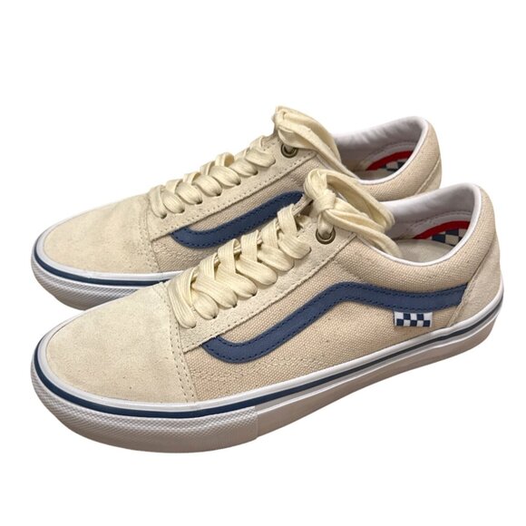 Vans Cush Pop Old Skool Skate Shoes Cream Blue Stripe Mens 6.5 Suede & Canvas - Picture 6 of 14